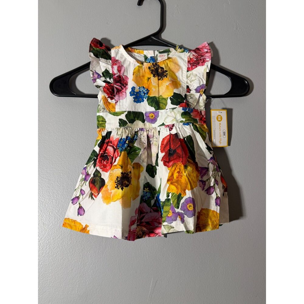 BrightKid 6M Floral Dress Baby Girl Multicolor Garden Print Ruffle Sleeve NWT
